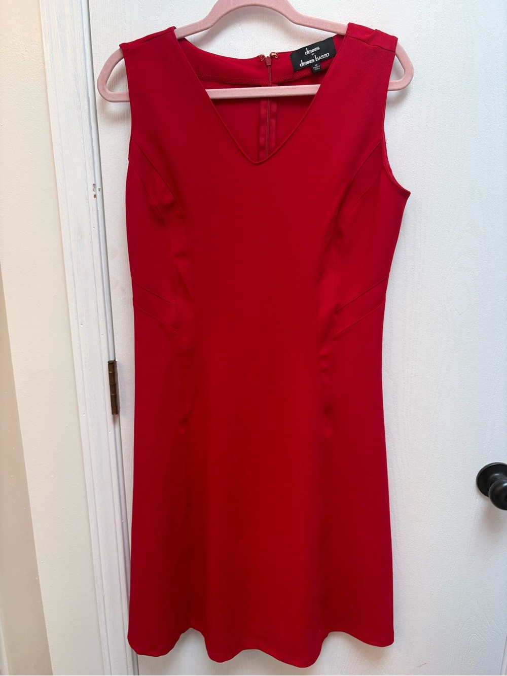 dennis basso Red Sleeveless V-Neck Mini Dress